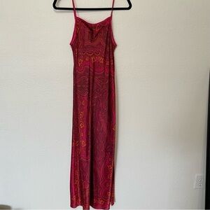 Valerie Stevens silky pajama night gown dress M hot pink v back floor length